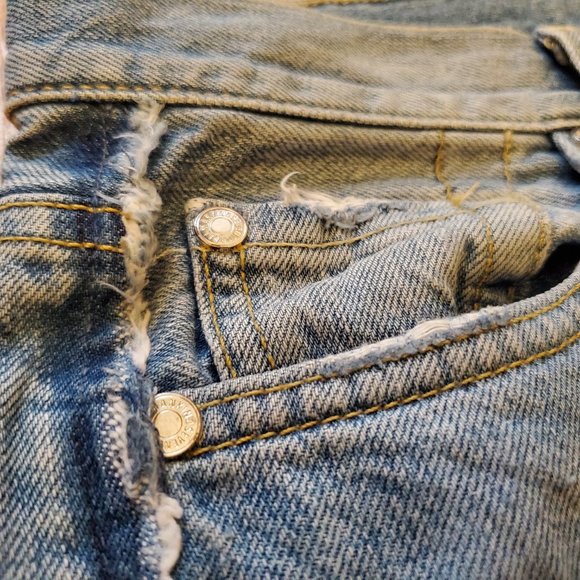 7 For All Mankind Jeans Women 26 30x27 Blue Denim Button Fly 90s Mom Made in USA - Picture 10 of 14
